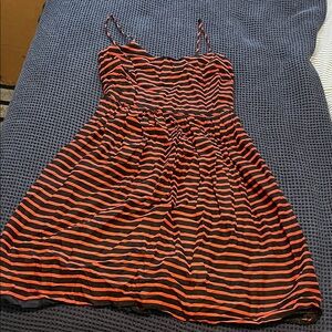 J. Crew Black and Red Striped Linen/Cotton Blend Dress
